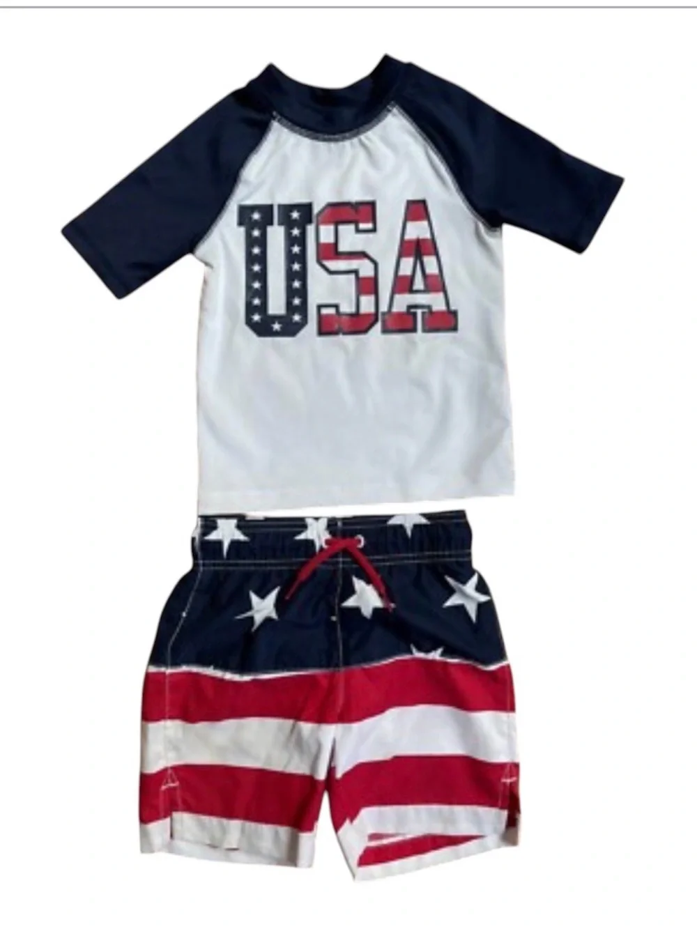 THE CHILDREN'S PLACE SPORT Boy USA Rash Guard Swim Set 4T NEW SPF 50+ Fabric